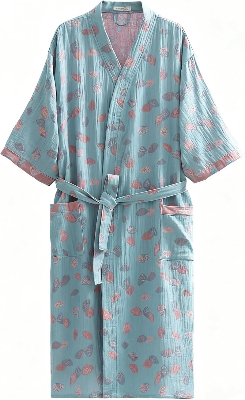 ENGLUCK Store Cotton Gauze Robe for Wome Plus Size Kimono Robe Muslin Bathrobe with Belt Pocket Loungewear Yukata Sleepwear - Image 1